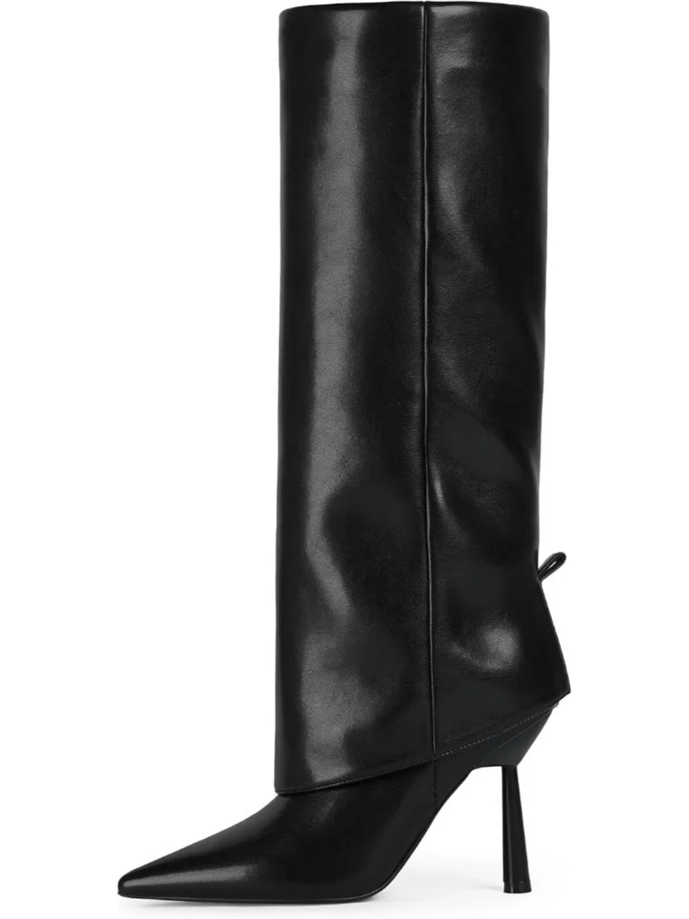 Women's Black Stiletto Heel Pointed Toe Side Zipper Knee High Shark Boots